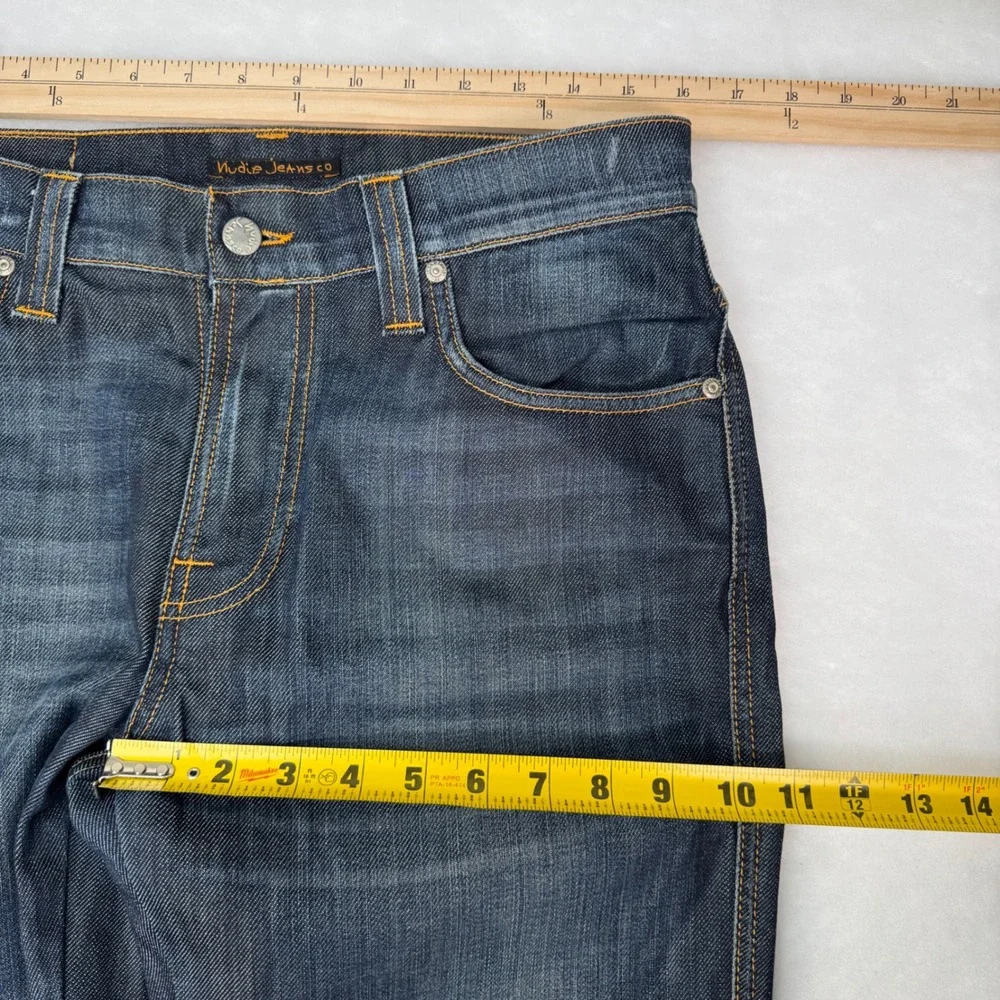 Nudie Jeans Co Slim Jim Dry Indigo Denim Jeans Mens 33x34 Orange Stitch